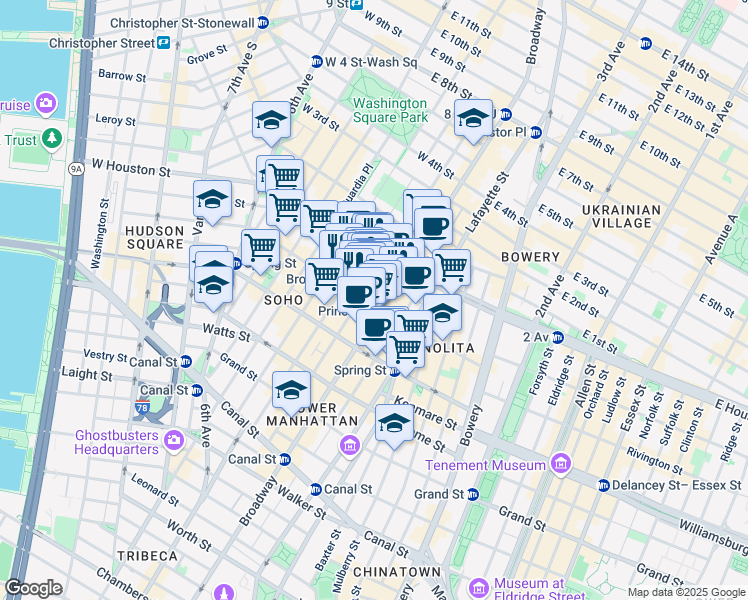 map of restaurants, bars, coffee shops, grocery stores, and more near in New York