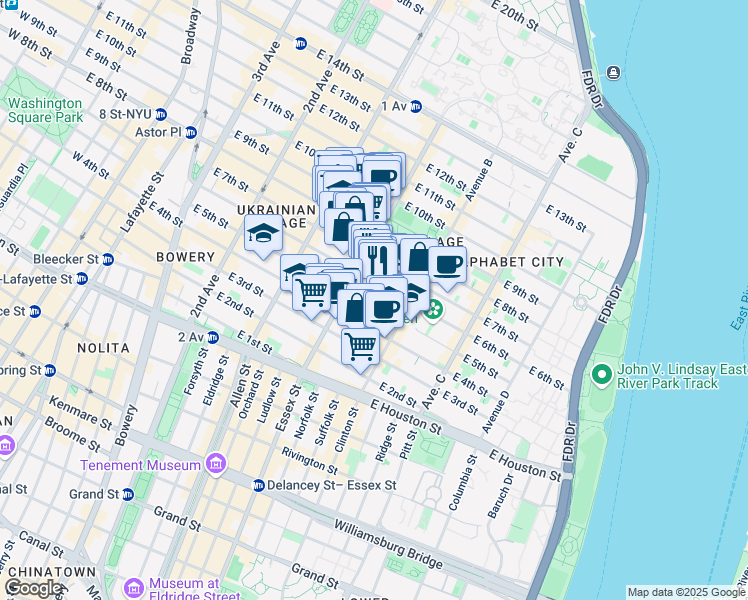 map of restaurants, bars, coffee shops, grocery stores, and more near 518 East 6th Street in New York