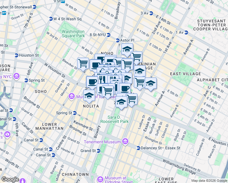 map of restaurants, bars, coffee shops, grocery stores, and more near in New York