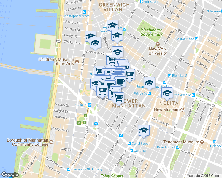 map of restaurants, bars, coffee shops, grocery stores, and more near in New York