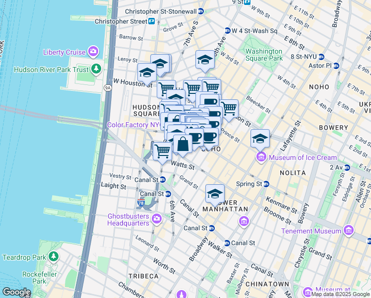map of restaurants, bars, coffee shops, grocery stores, and more near in New York