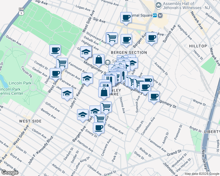 map of restaurants, bars, coffee shops, grocery stores, and more near 308 Fairmount Avenue in Jersey City