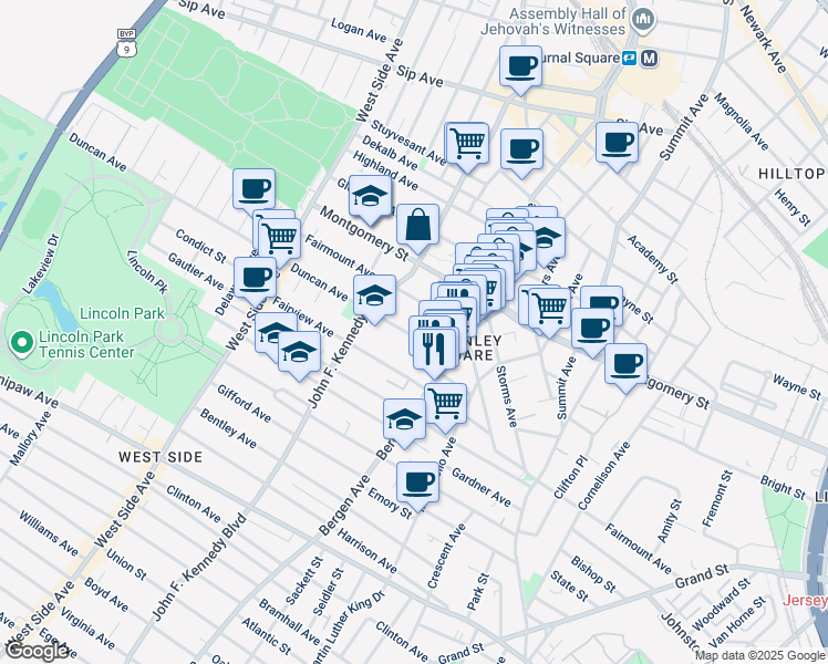 map of restaurants, bars, coffee shops, grocery stores, and more near 333 Fairmount Avenue in Jersey City