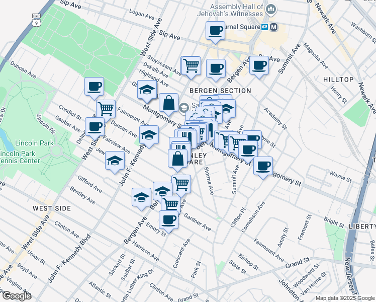 map of restaurants, bars, coffee shops, grocery stores, and more near 308 Fairmount Avenue in Jersey City