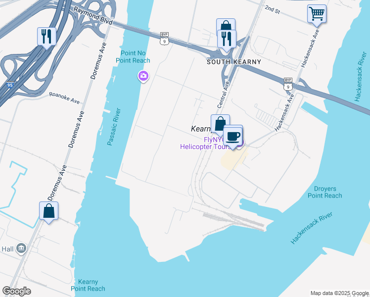 map of restaurants, bars, coffee shops, grocery stores, and more near 110 Central Ave in Kearny