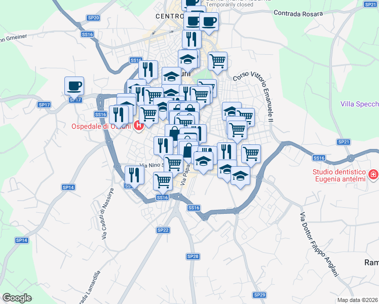 map of restaurants, bars, coffee shops, grocery stores, and more near 64 Via Monsignor Luigi Mindelli in Ostuni