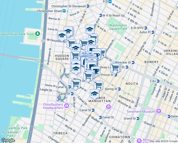 map of restaurants, bars, coffee shops, grocery stores, and more near in New York