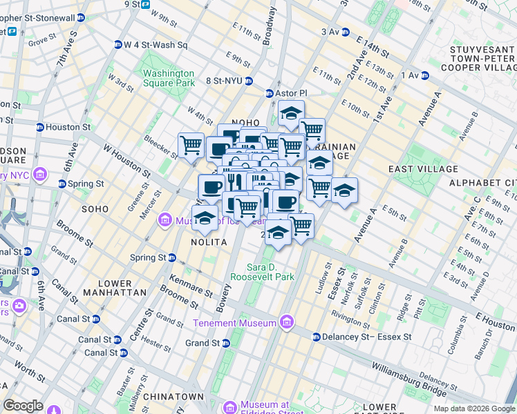 map of restaurants, bars, coffee shops, grocery stores, and more near in New York