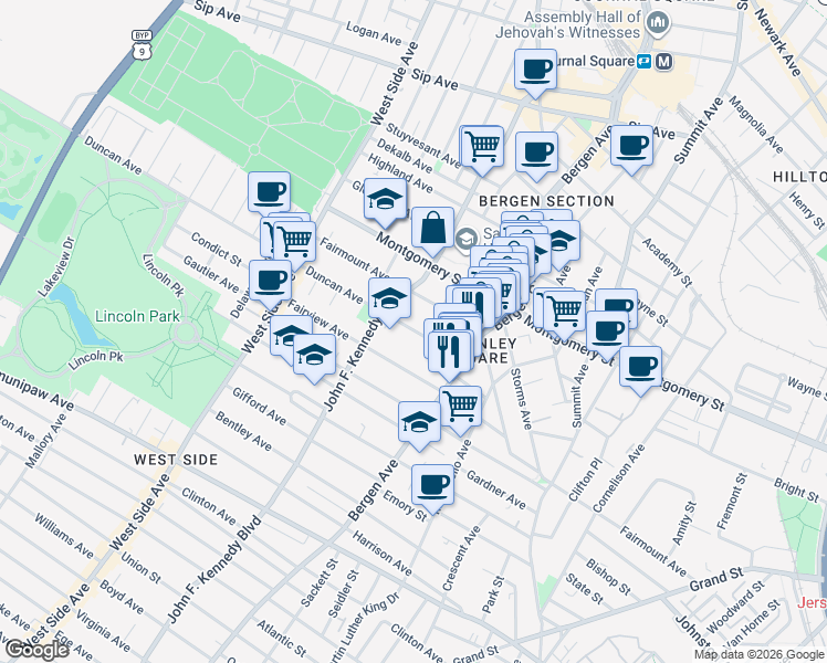 map of restaurants, bars, coffee shops, grocery stores, and more near 333 Fairmount Avenue in Jersey City