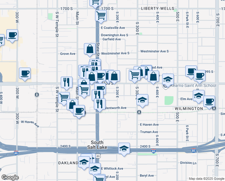 map of restaurants, bars, coffee shops, grocery stores, and more near 155 East Commonwealth Avenue in South Salt Lake