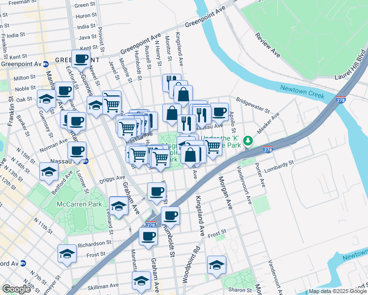 map of restaurants, bars, coffee shops, grocery stores, and more near in Brooklyn