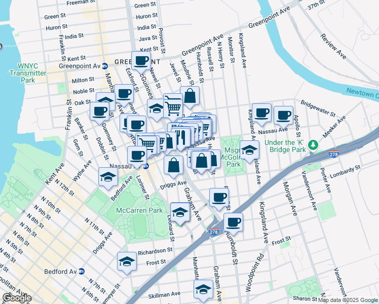 map of restaurants, bars, coffee shops, grocery stores, and more near in Brooklyn