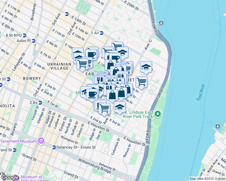 map of restaurants, bars, coffee shops, grocery stores, and more near in New York