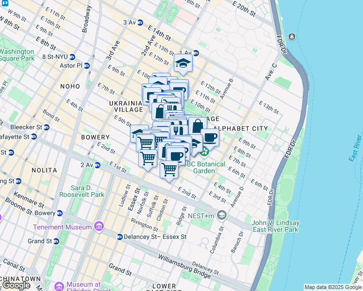 map of restaurants, bars, coffee shops, grocery stores, and more near 518 East 6th Street in New York
