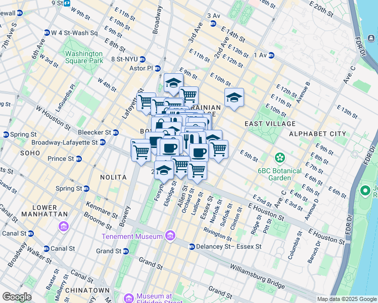 map of restaurants, bars, coffee shops, grocery stores, and more near in New York