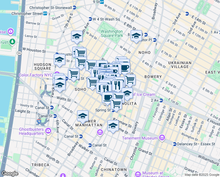 map of restaurants, bars, coffee shops, grocery stores, and more near in New York