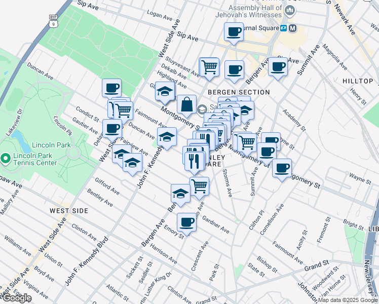 map of restaurants, bars, coffee shops, grocery stores, and more near 333 Fairmount Avenue in Jersey City