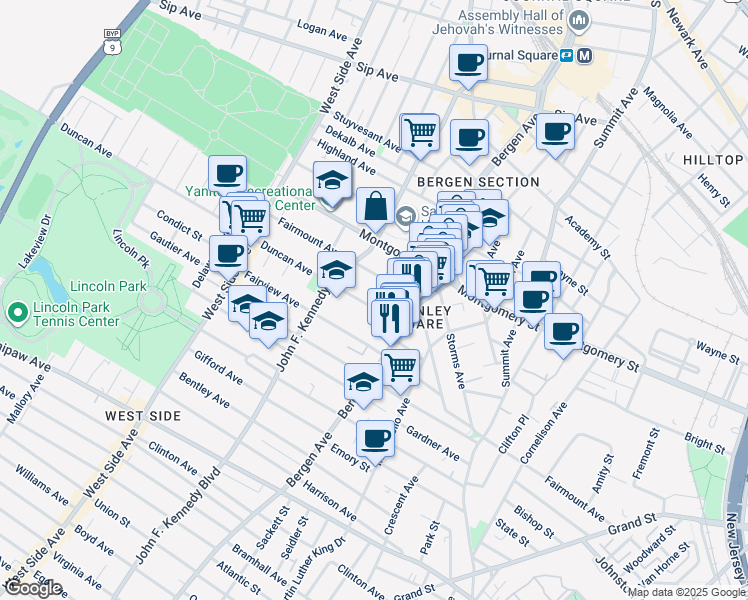 map of restaurants, bars, coffee shops, grocery stores, and more near 333 Fairmount Avenue in Jersey City