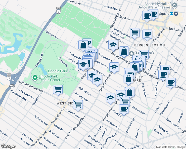 map of restaurants, bars, coffee shops, grocery stores, and more near 185 Fairview Avenue in Jersey City