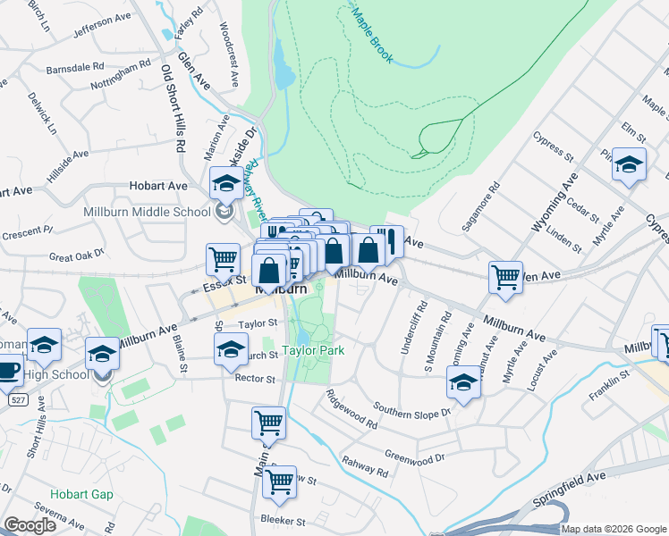 map of restaurants, bars, coffee shops, grocery stores, and more near 46 Essex Street in Essex County