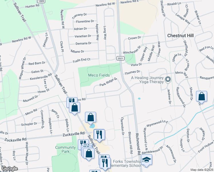 map of restaurants, bars, coffee shops, grocery stores, and more near 266 Park Ridge Drive in Easton