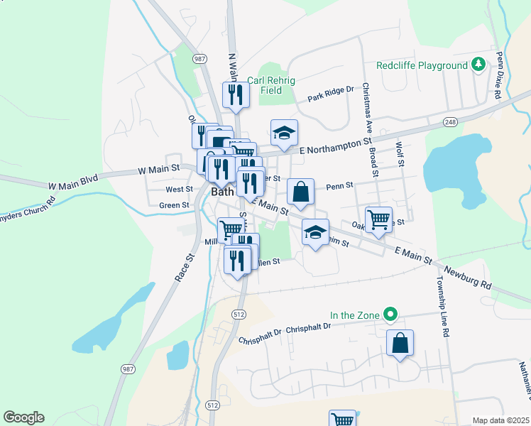 map of restaurants, bars, coffee shops, grocery stores, and more near 235 Horner Street in Bath