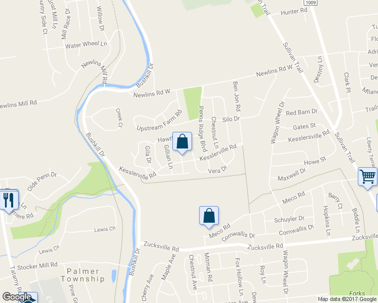 map of restaurants, bars, coffee shops, grocery stores, and more near 2515 Margaret Court in Easton