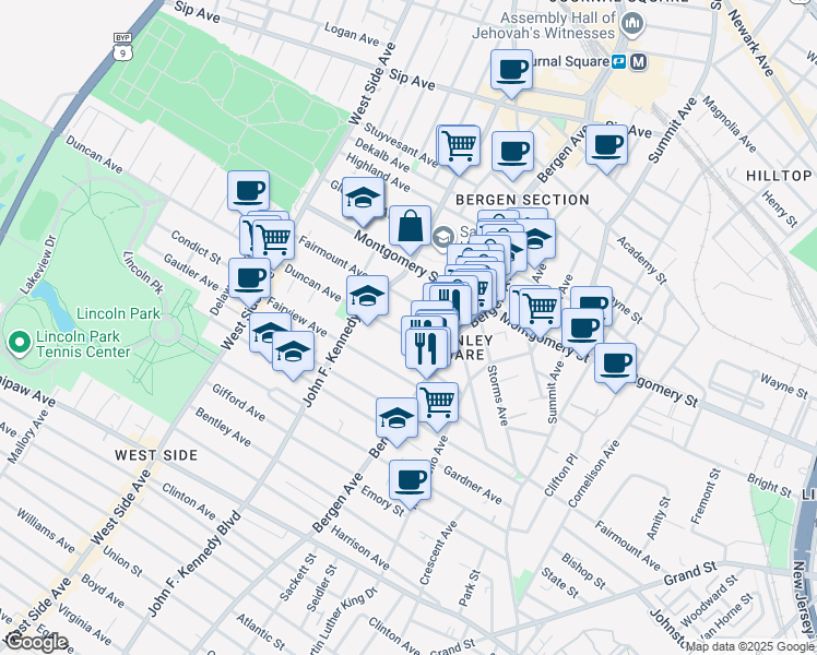 map of restaurants, bars, coffee shops, grocery stores, and more near 333 Fairmount Avenue in Jersey City