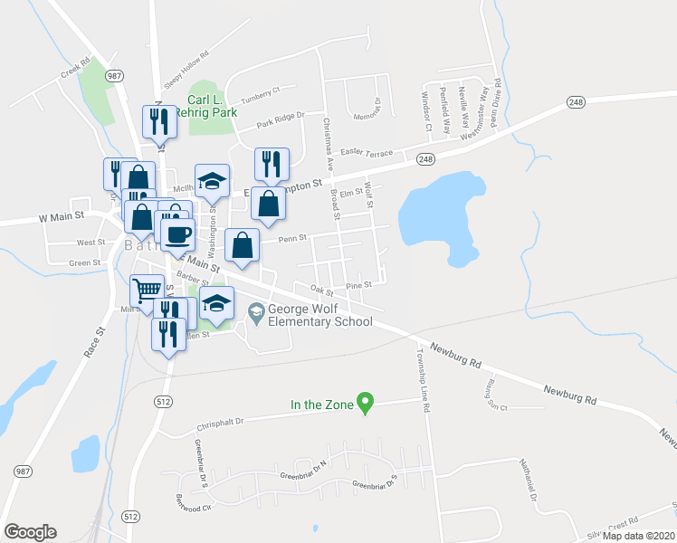 map of restaurants, bars, coffee shops, grocery stores, and more near 248 Broad Street in Bath