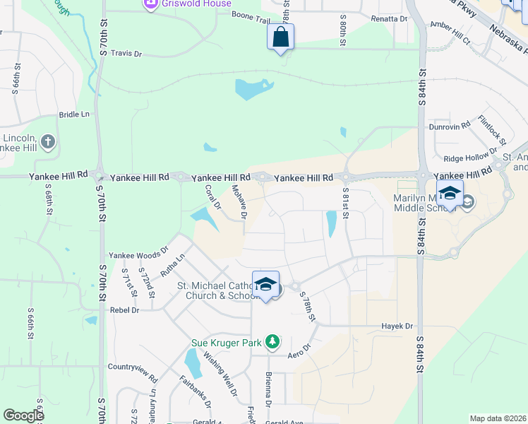 map of restaurants, bars, coffee shops, grocery stores, and more near 8600 Mohave Drive in Lincoln