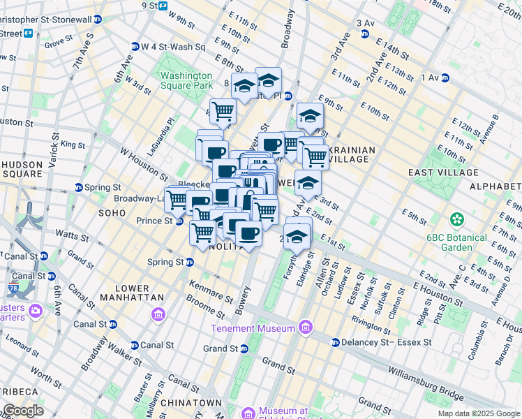 map of restaurants, bars, coffee shops, grocery stores, and more near in New York