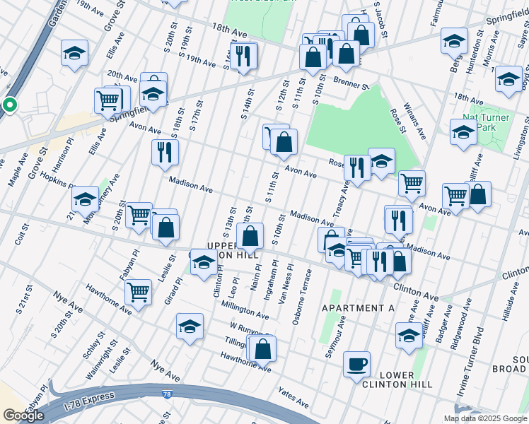 map of restaurants, bars, coffee shops, grocery stores, and more near 814-816 South 12th Street in Newark