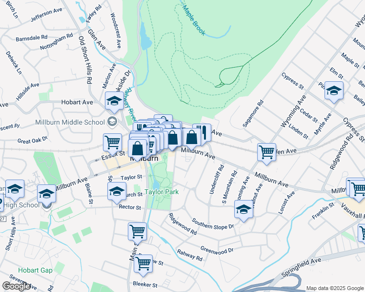 map of restaurants, bars, coffee shops, grocery stores, and more near 46 Essex Street in Essex County