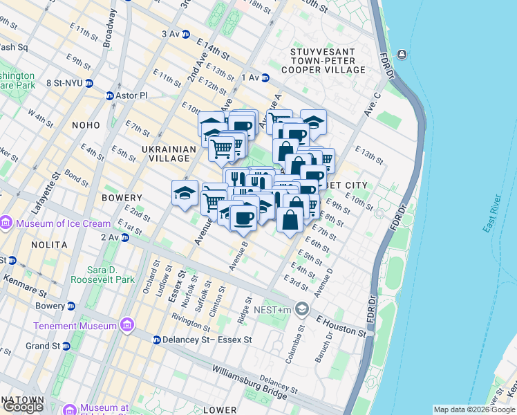 map of restaurants, bars, coffee shops, grocery stores, and more near in New York