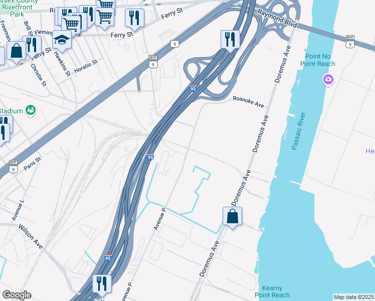 map of restaurants, bars, coffee shops, grocery stores, and more near 294 Avenue P in Newark