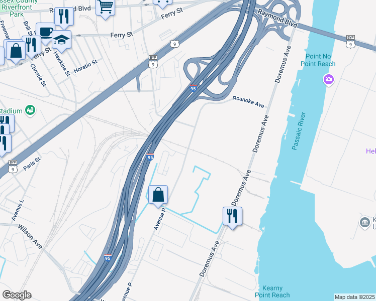 map of restaurants, bars, coffee shops, grocery stores, and more near 294 Avenue P in Newark