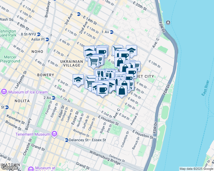 map of restaurants, bars, coffee shops, grocery stores, and more near in New York