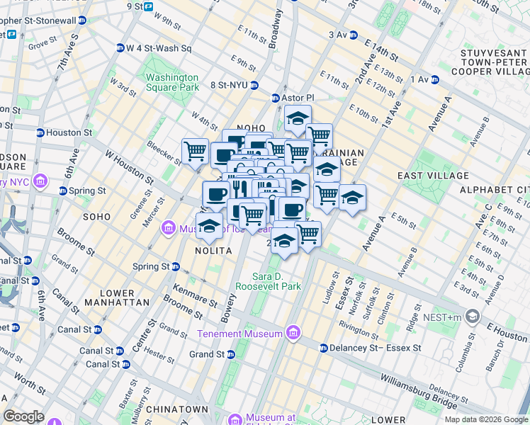 map of restaurants, bars, coffee shops, grocery stores, and more near in New York