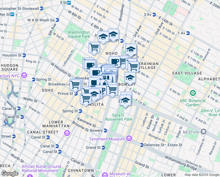 map of restaurants, bars, coffee shops, grocery stores, and more near in New York