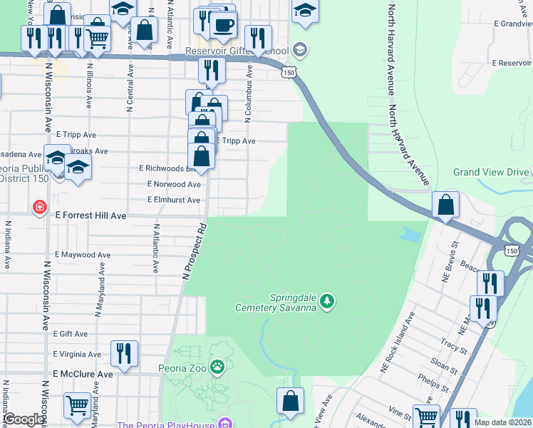 map of restaurants, bars, coffee shops, grocery stores, and more near 1439 East Forrest Hill Avenue in Peoria