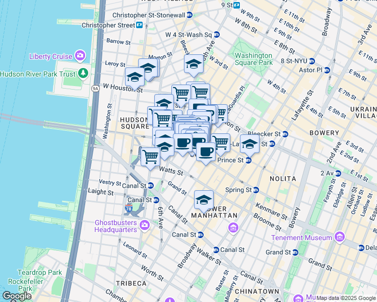 map of restaurants, bars, coffee shops, grocery stores, and more near in New York
