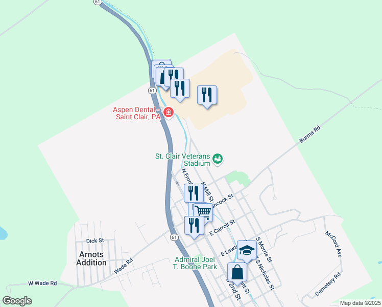 map of restaurants, bars, coffee shops, grocery stores, and more near 329 North Mill Street in Saint Clair