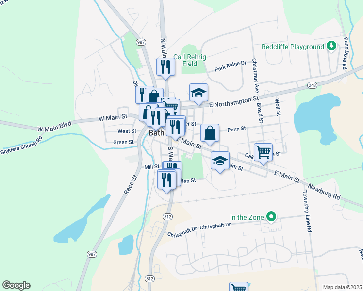 map of restaurants, bars, coffee shops, grocery stores, and more near 235 Horner Street in Bath