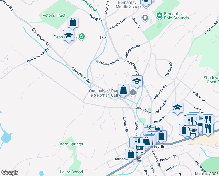 map of restaurants, bars, coffee shops, grocery stores, and more near 6 Orchard Hill Rd in Bernardsville