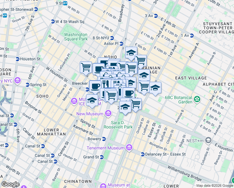 map of restaurants, bars, coffee shops, grocery stores, and more near in New York