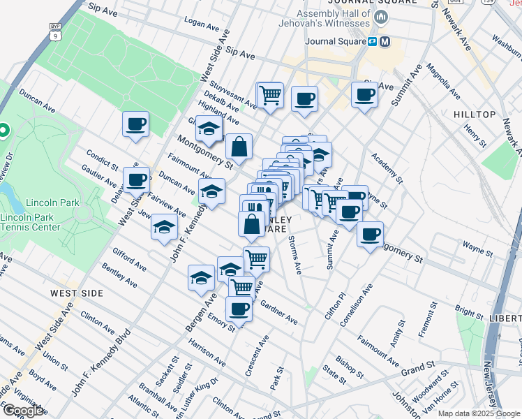 map of restaurants, bars, coffee shops, grocery stores, and more near 308 Fairmount Avenue in Jersey City