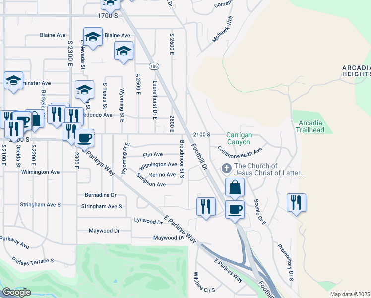 map of restaurants, bars, coffee shops, grocery stores, and more near in Salt Lake City