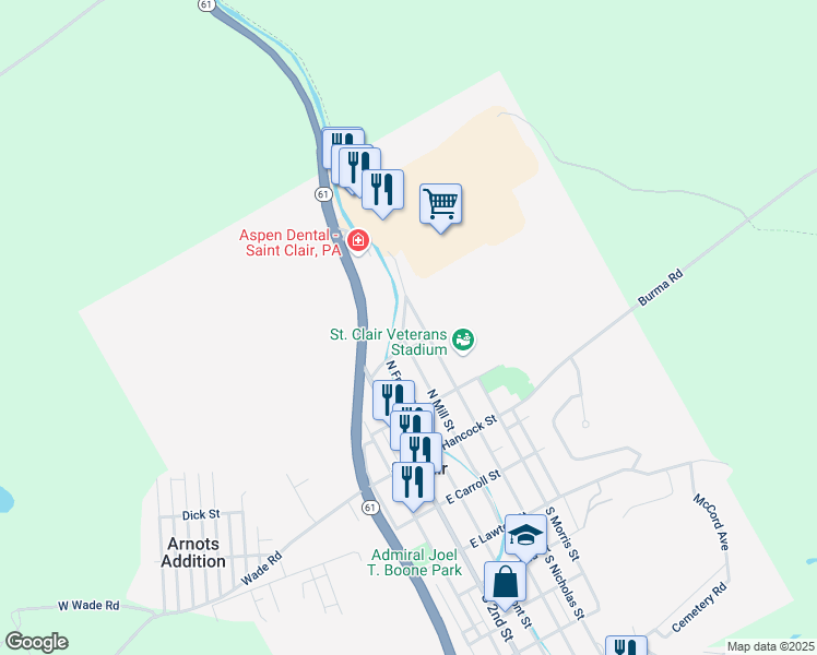 map of restaurants, bars, coffee shops, grocery stores, and more near 329 North Mill Street in Saint Clair