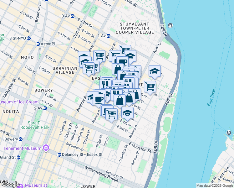 map of restaurants, bars, coffee shops, grocery stores, and more near in New York