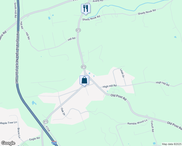 map of restaurants, bars, coffee shops, grocery stores, and more near 3349 Old Post Road in Slatington